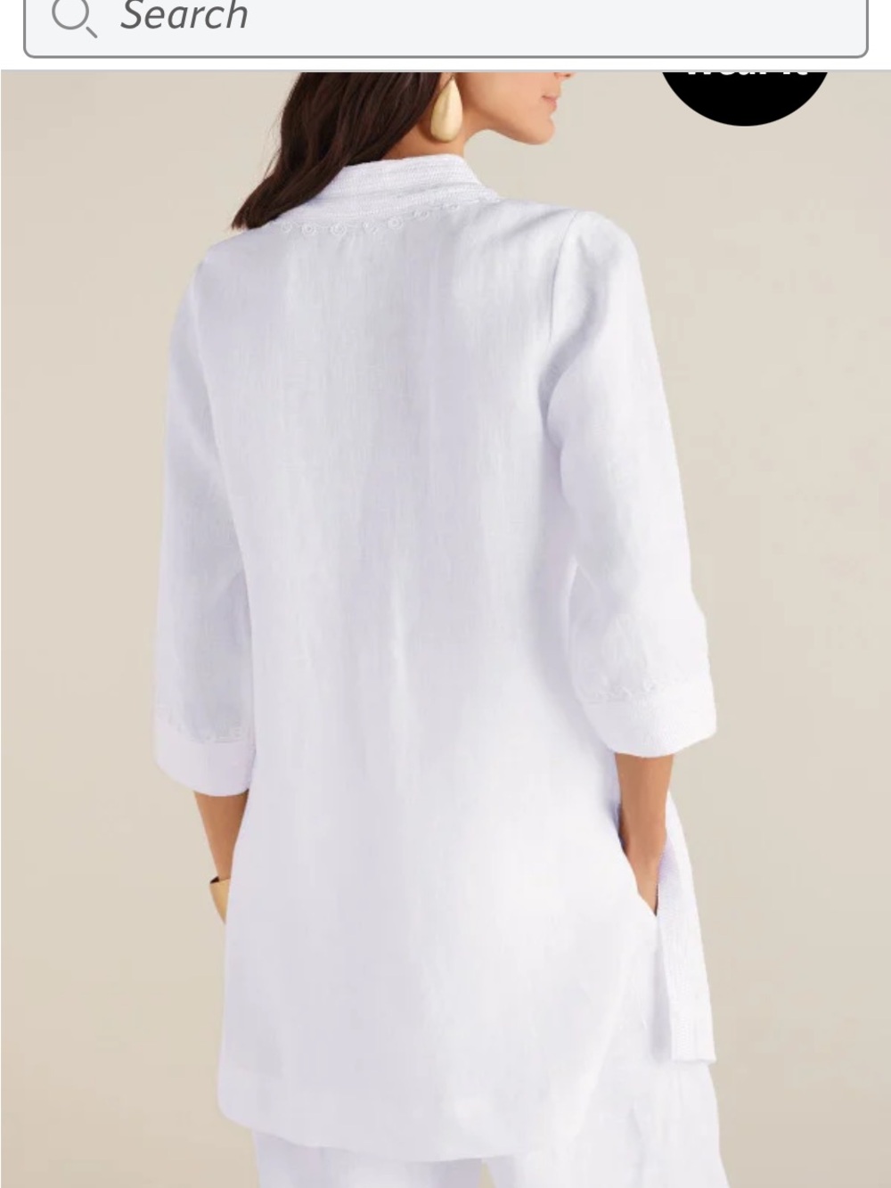Soft Surroundings White 100% Linen Tunic with Colorful Pom Accents - Picture 3 of 14
